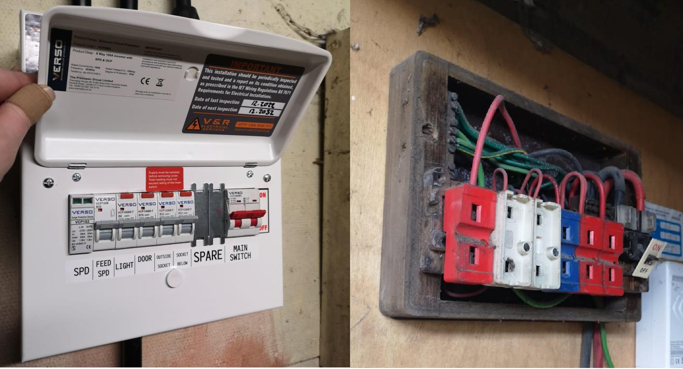 Fuse box New vs Old by local electrician in Failsworth V&R Electrical services